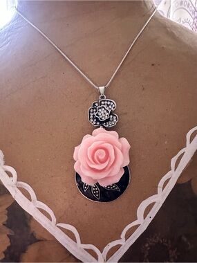Pink Rose Pink Floral Pendant Necklace by Pink Rose